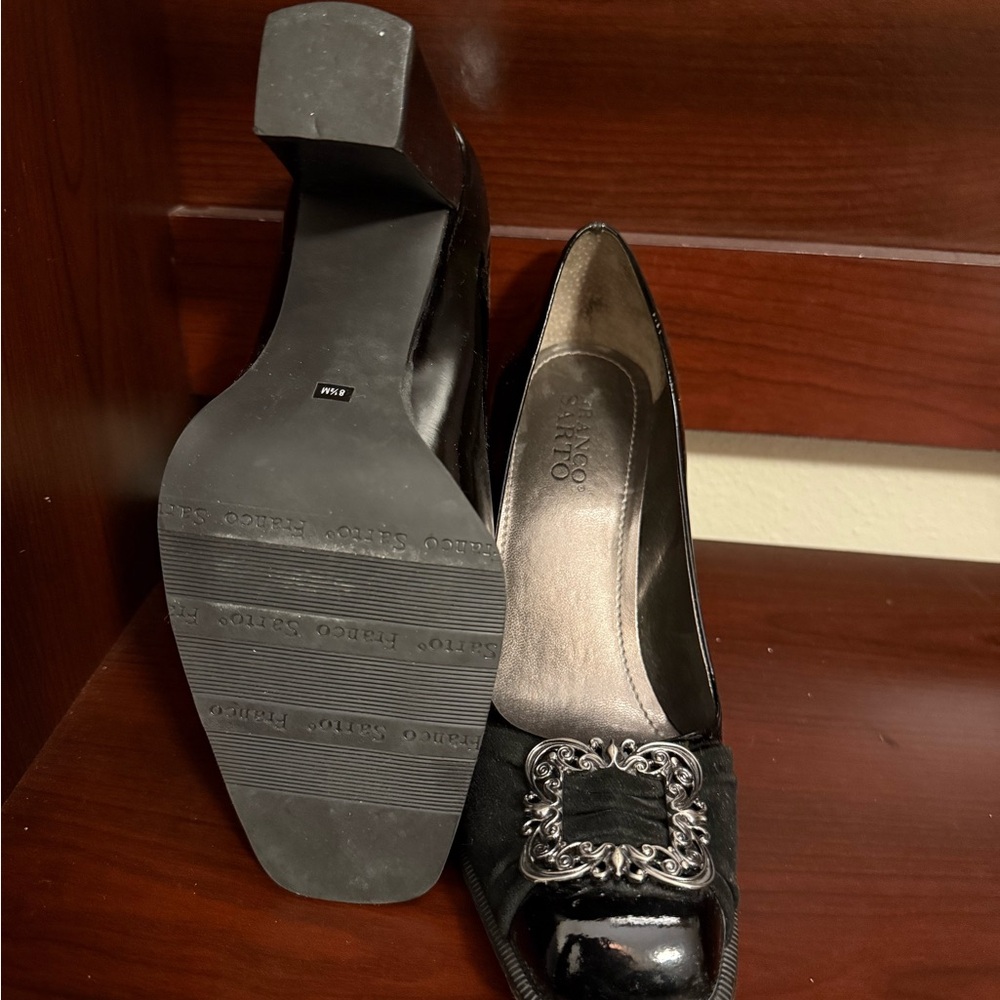 Franco Sarto Black Heels with Chain Accent